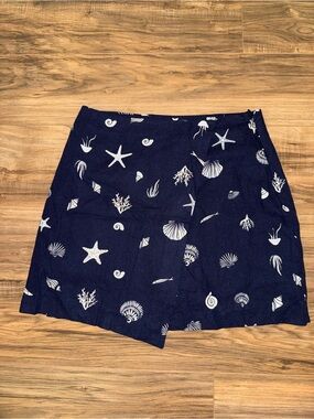 Navy Seashell Print Skirt